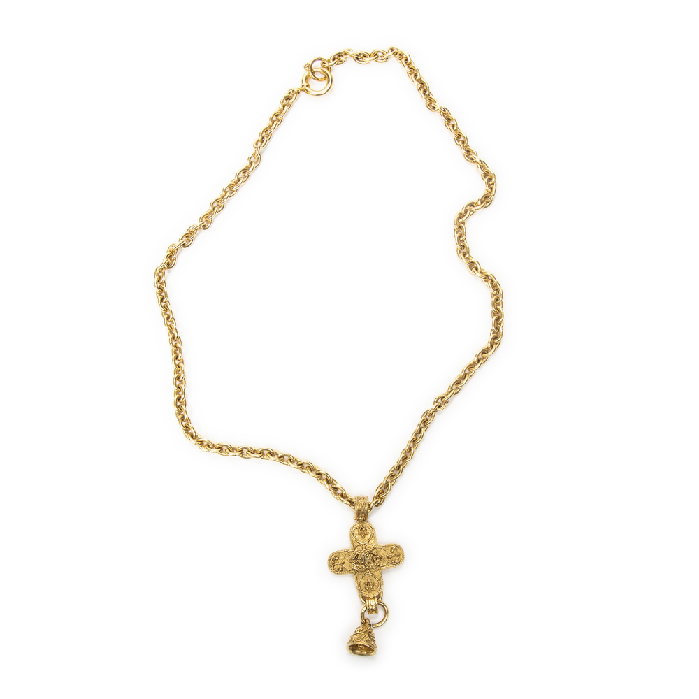 Chanel CC Cross Bell Pendant Necklace